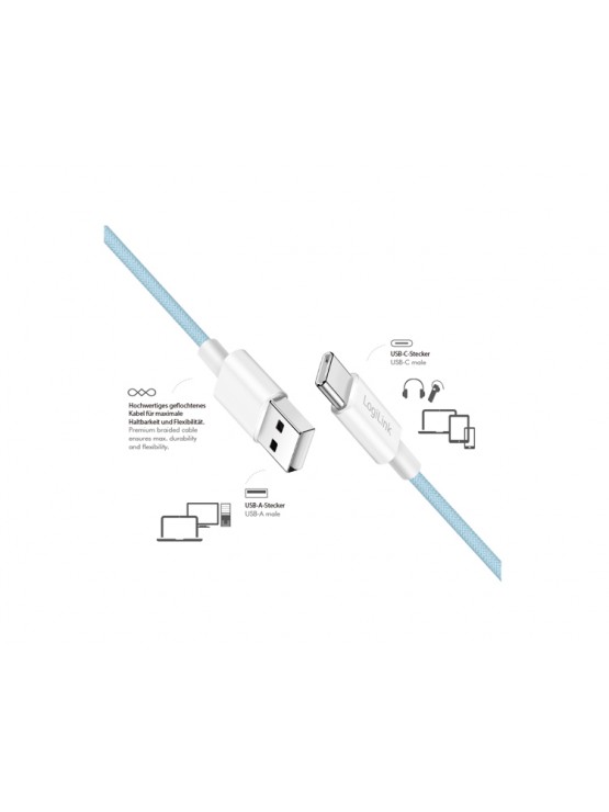 კაბელი: Logilink CU0330 USB 2.0 to USB-C Cable 60W Nylon Blue 1m