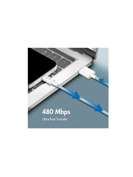 კაბელი: Logilink CU0330 USB 2.0 to USB-C Cable 60W Nylon Blue 1m