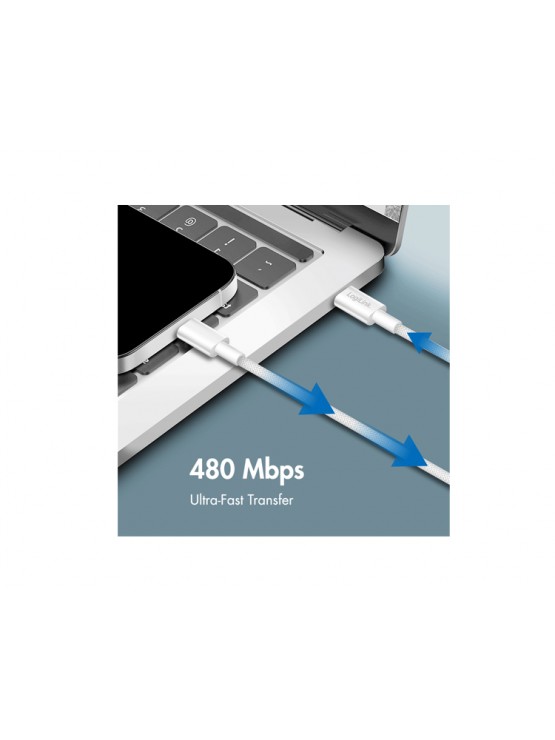 კაბელი: Logilink CU0342 USB-C to USB-C Cable 60W Nylon White 1.5m