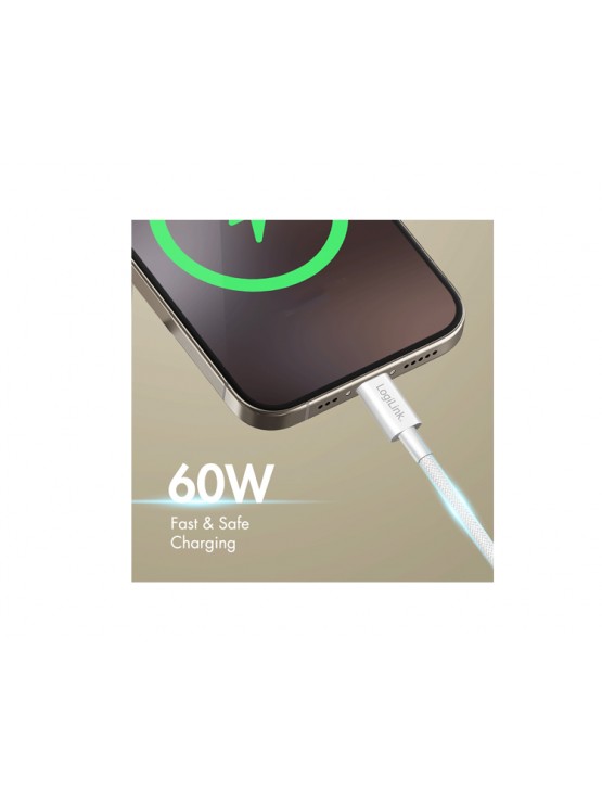 კაბელი: Logilink CU0342 USB-C to USB-C Cable 60W Nylon White 1.5m