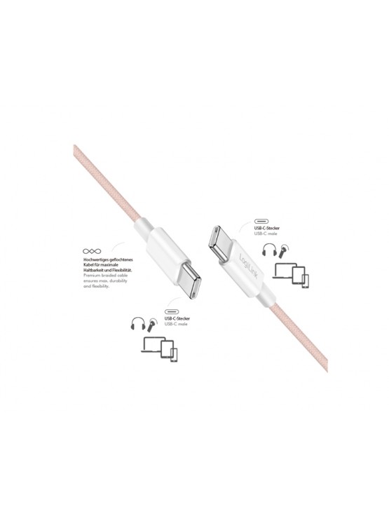 კაბელი: Logilink CU0345 USB-C to USB-C Cable 60W Nylon Pink 1.5m