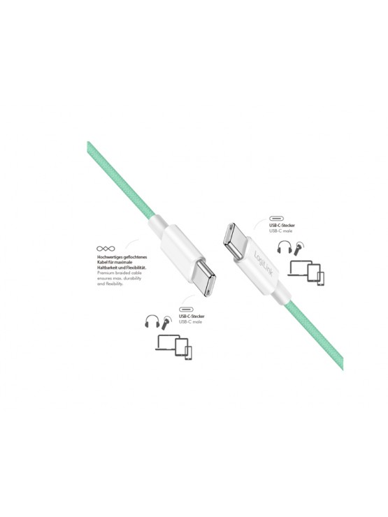 კაბელი: Logilink CU0350 USB-C to USB-C Cable 60W Nylon Blue 1m