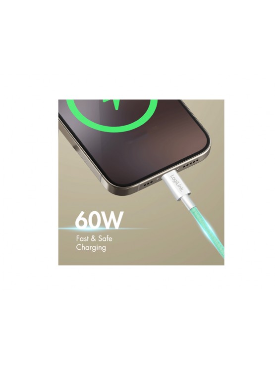 კაბელი: Logilink CU0348 USB-C to USB-C Cable 60W Nylon Green 1.5m