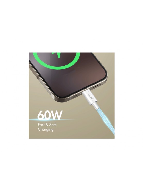 კაბელი: Logilink CU0350 USB-C to USB-C Cable 60W Nylon Blue 1m