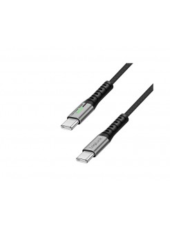კაბელი: Logilink CU0423 USB Type-C 100W 480Mbps LED nylon metal Black 1.5m