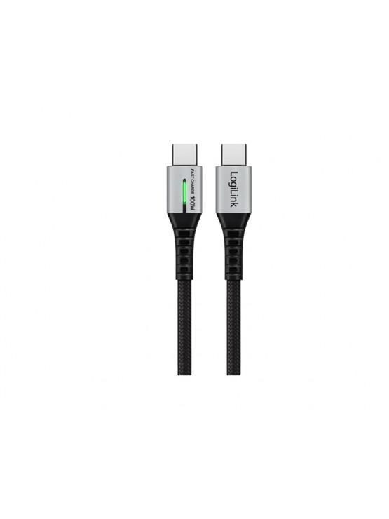 კაბელი: Logilink CU0422 USB Type-C 100W 480Mbps LED nylon metal Black 1m