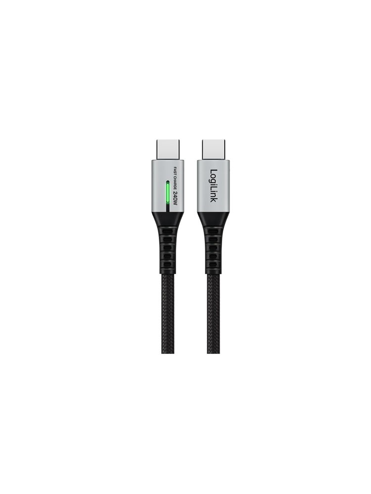 კაბელი: Logilink CU0443 4K/60Hz USB 3.2 Type-C 20Gbps 240W LED Cable Black 1.5m