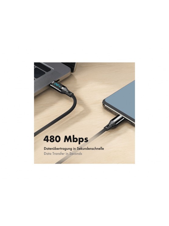 კაბელი: Logilink CU0446 USB 2.0 Type-C 480Mbps 240W OLED Display Cable Black 1m