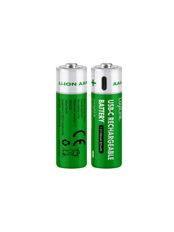ელემენტი: Logilink LR03RCB2 AAA 1.5 V Li-Ion 550mAh USB-C Rechargeable Batteries 2pcs