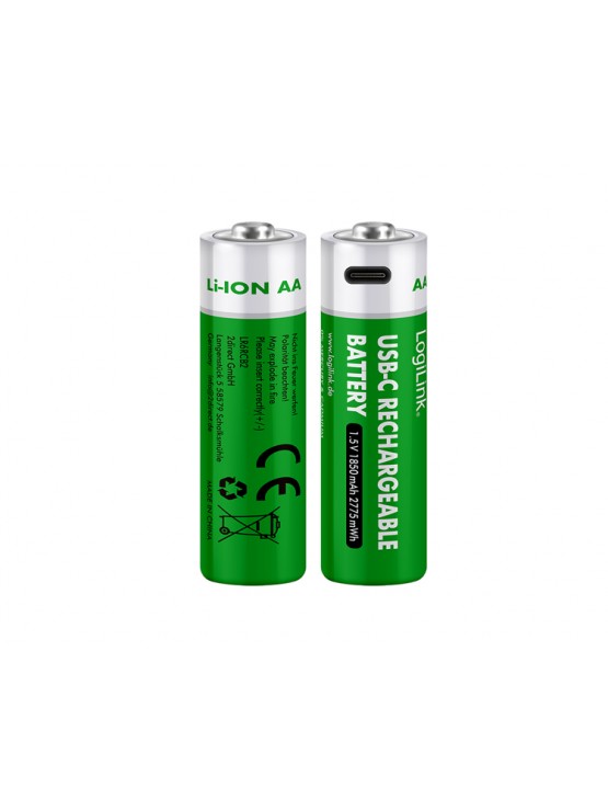 ელემენტი: Logilink LR6RCB2 AA 1.5 V Li-Ion 1850mAh USB-C Rechargeable Batteries 2pcs
