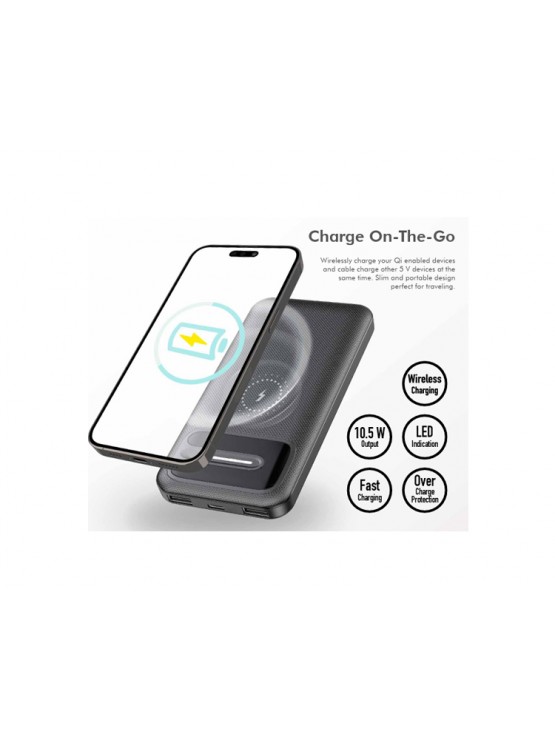 დამტენი: Logilink PA0343RF Powerbank 10.000 mAh wireless charging + 2xUSB-A/1xUSB-C Black