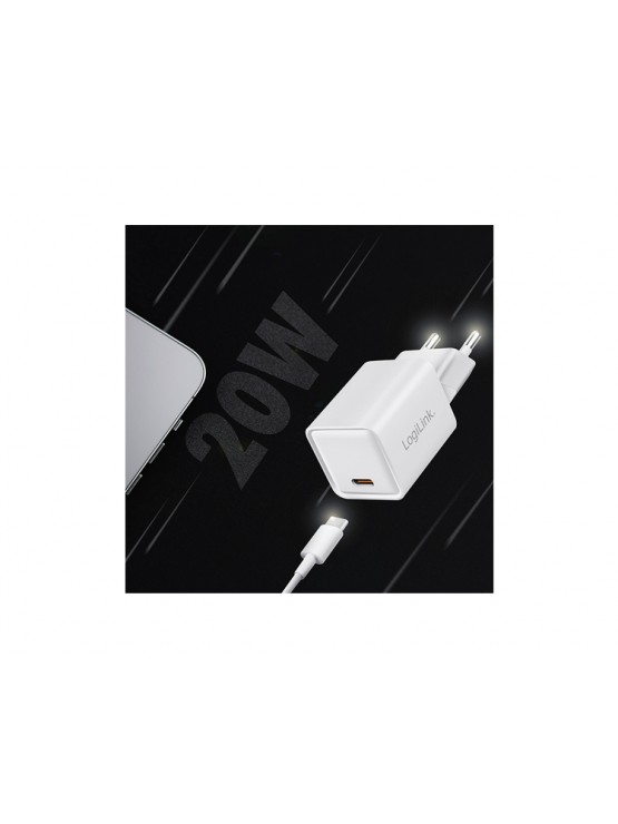 დამტენი: Logilink PA0355 USB-C GaN Fast Charger (PD+QC 3.0) 20W White