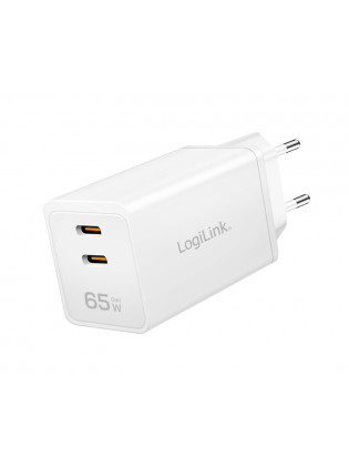 დამტენი: Logilink PA0367 2xUSB-C (PD 3.0/QC 4.0) GaN Fast Charger 65W White