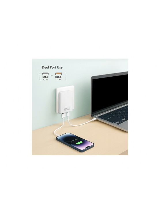 დამტენი: Logilink PA0368 USB-A & USB-C GaN (PD) Charger 65W White