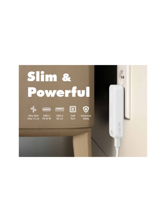 დამტენი: Logilink PA0368 USB-A & USB-C GaN (PD) Charger 65W White