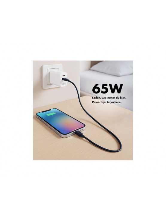 დამტენი: Logilink PA0371 1xUSB-C (PD) & 1xUSB-A (QC) GaN Fast Charger 65W White