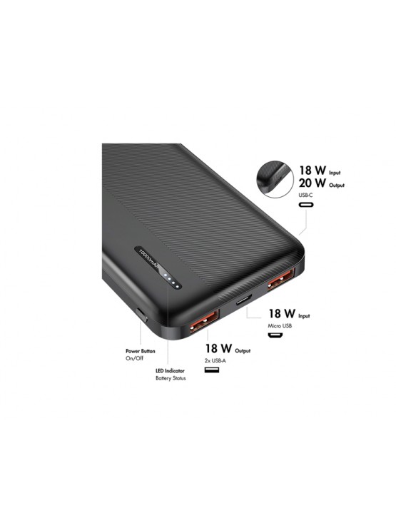 დამტენი: Logilink PA0372 10.000 mAh PD 20W Power Bank Black