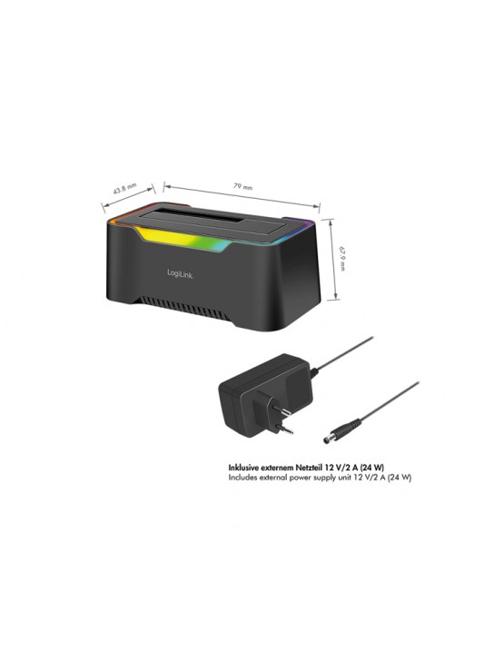 დოქ სადგური: Logilink QP0035 USB-C 3.2 Gen 1 2.5" & 3.5" SATA HDD/SSD RGB Docking station Black