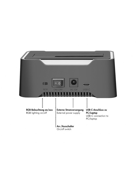 დოქ სადგური: Logilink QP0035 USB-C 3.2 Gen 1 2.5" & 3.5" SATA HDD/SSD RGB Docking station Black
