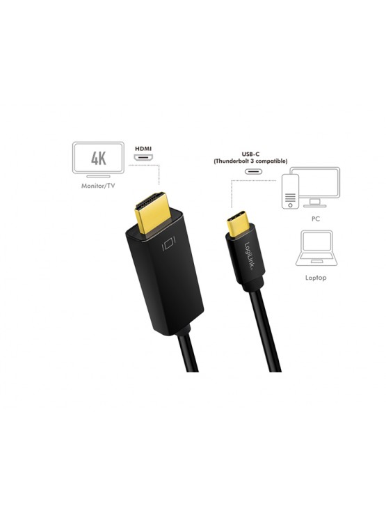 კაბელი: Logilink UA0329 USB Type-C to HDMI 4K/60Hz cable black 1.8m