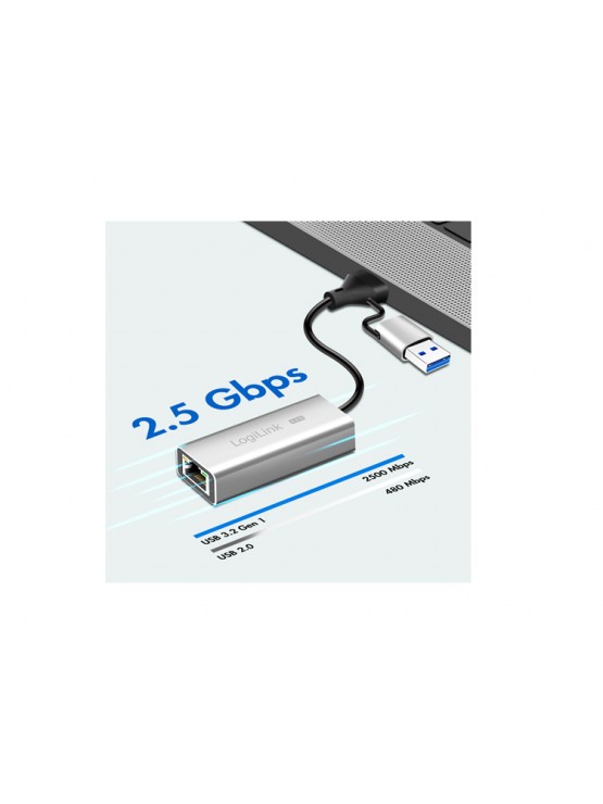 ადაპტერი: Logilink UA0422 USB-A/-C to 2.5G Ethernet Adapter Grey