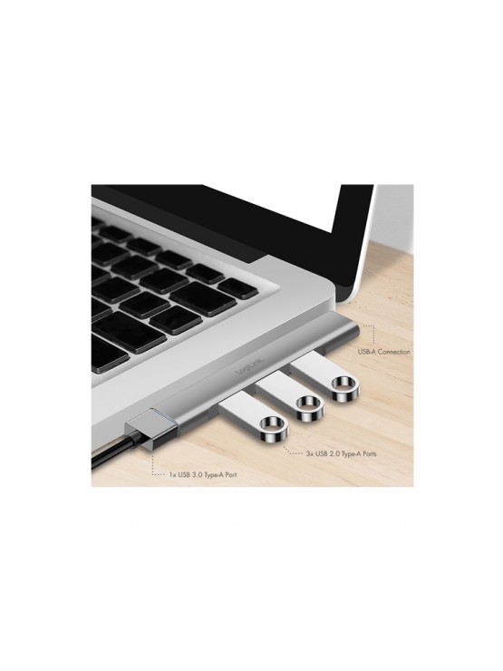 USB ჰაბი: Logilink UA0436 Ultraslim 4-port USB-A hub 18W Aluminium