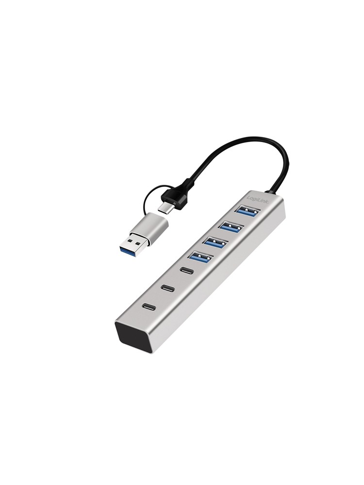 USB ჰაბი: Logilink UA0442 4xUSB-A/3xUSB-C Hub 5Gbps Silver