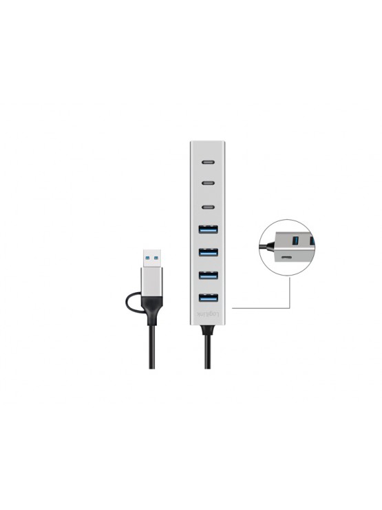 USB ჰაბი: Logilink UA0442 4xUSB-A/3xUSB-C Hub 5Gbps Silver