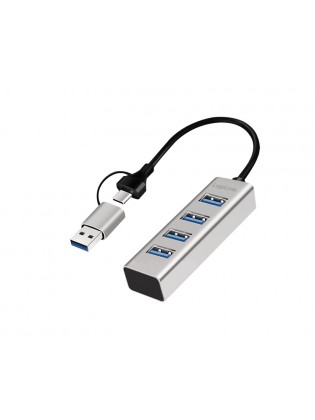 USB ჰაბი: Logilink UA0455 USB 3.0 Hub 4xUSB-A 5 Gbit/s 2-in-1 connection Cable Silver