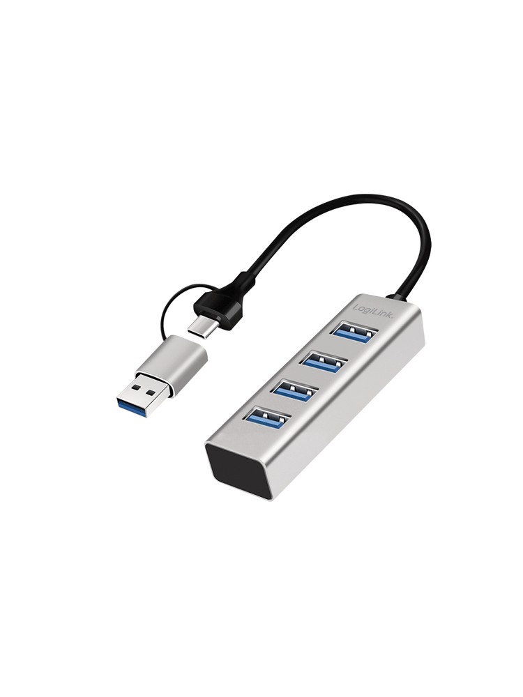 USB ჰაბი: Logilink UA0455 USB 3.0 Hub 4xUSB-A 5 Gbit/s 2-in-1 connection Cable Silver