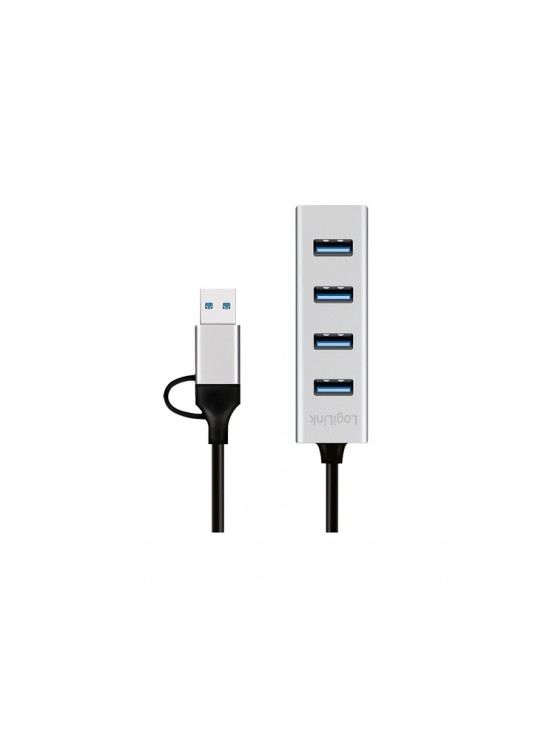 USB ჰაბი: Logilink UA0455 USB 3.0 Hub 4xUSB-A 5 Gbit/s 2-in-1 connection Cable Silver