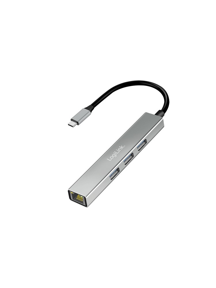 USB ჰაბი: Logilink UA0461 USB-C 3-Port Hub Gigabit Adapter 15cm
