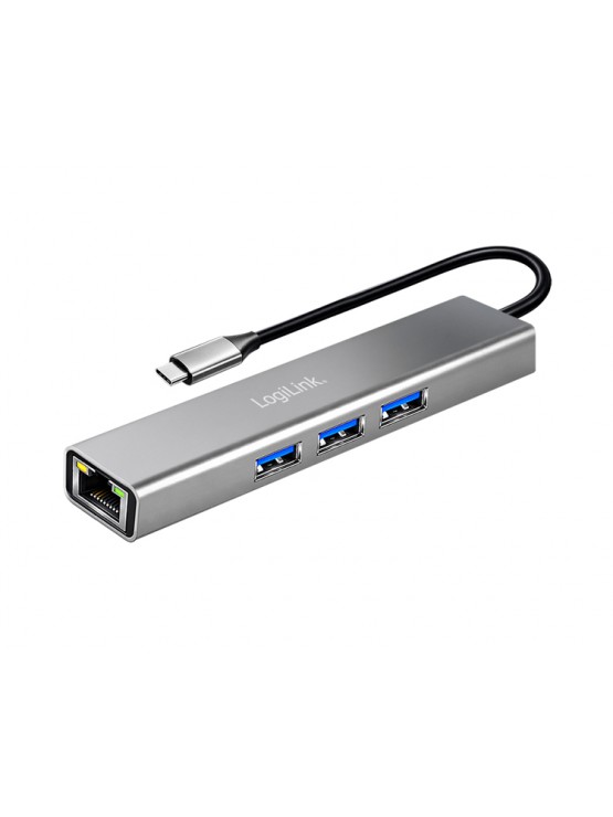 USB ჰაბი: Logilink UA0461 USB-C 3-Port Hub Gigabit Adapter 15cm