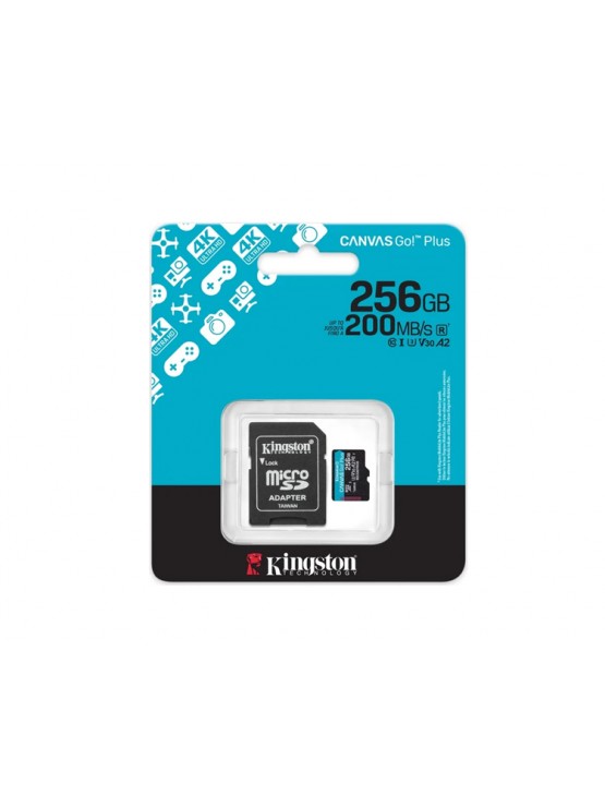 მეხსიერების ბარათი: Kingston Canvas Go Plus 256GB microSD UHS-I Class 10 + Adapter - SDCG4/256GB