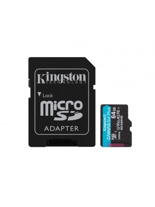 მეხსიერების ბარათი: Kingston Canvas Go Plus 64GB microSD UHS-I Class 10 + Adapter - SDCG4/64GB