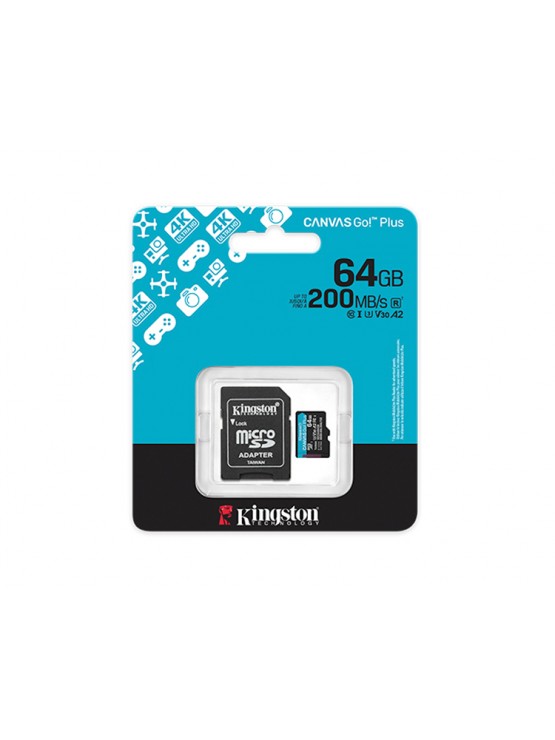 მეხსიერების ბარათი: Kingston Canvas Go Plus 64GB microSD UHS-I Class 10 + Adapter - SDCG4/64GB