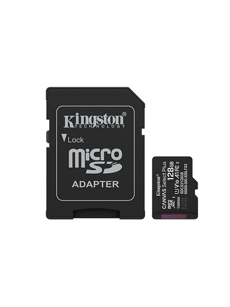 მეხსიერების ბარათი: Kingston Canvas Select Plus 128GB UHS-I Class 10 + Adapter - SDCS3/128GB