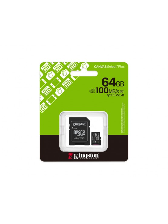 მეხსიერების ბარათი: Kingston Canvas Select Plus 64GB UHS-I Class 10 + Adapter - SDCS3/64GB