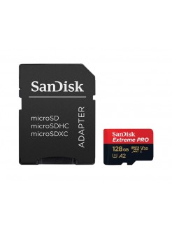 მეხსიერების ბარათი: SanDisk Extreme PRO 128GB microSDXC UHS-I Card with SD Adapter - SDSQXCD-128G-GN6MA