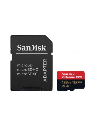 მეხსიერების ბარათი: SanDisk Extreme PRO 128GB microSDXC UHS-I Card with SD Adapter - SDSQXCD-128G-GN6MA