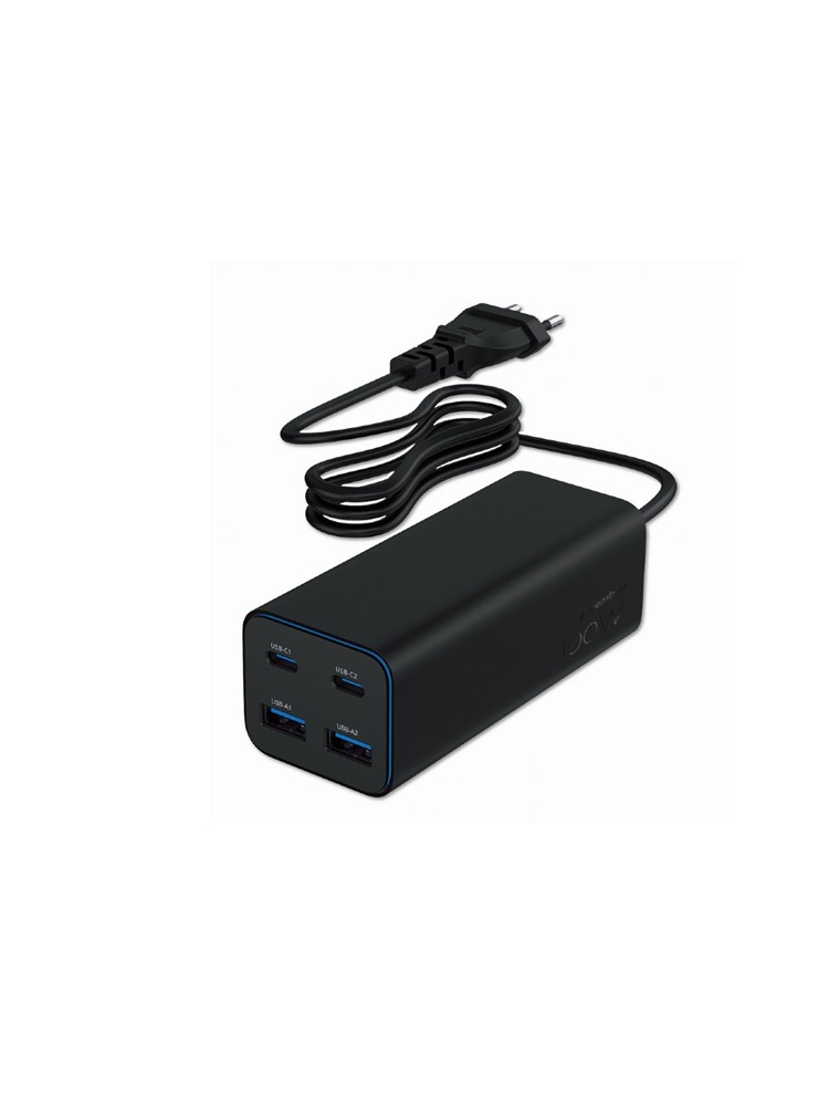 დამტენი: Gembird TA-UC-2A2C-PD100-01-BK 4-port 100W GaN USB PowerDelivery fast charger Black