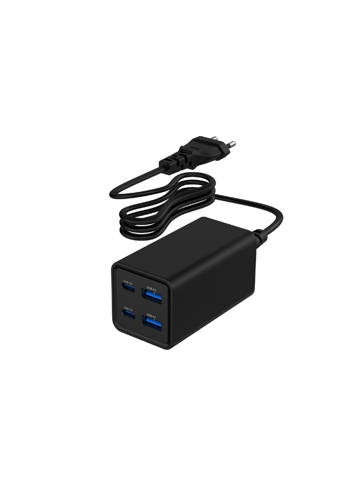 დამტენი: Gembird TA-UC-2A2C-PD65-01-BK 4-port 65W GaN USB PowerDelivery fast charger Black