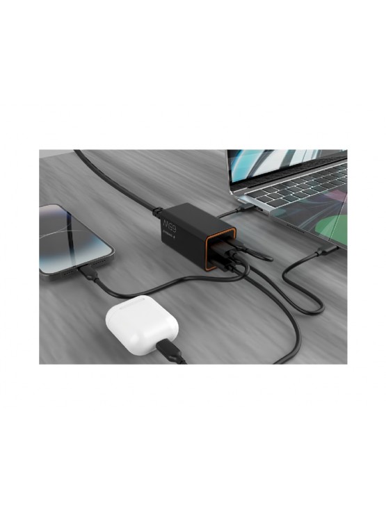 დამტენი: Gembird TA-UC-2A2C-PD65-01-BK 4-port 65W GaN USB PowerDelivery fast charger Black