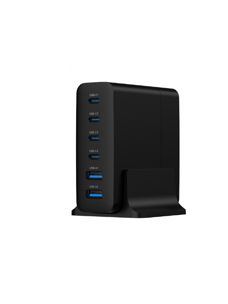 დამტენი: Gembird TA-UC-2A4C-PD75-01-BK 6-port 75W GaN USB fast charger Black