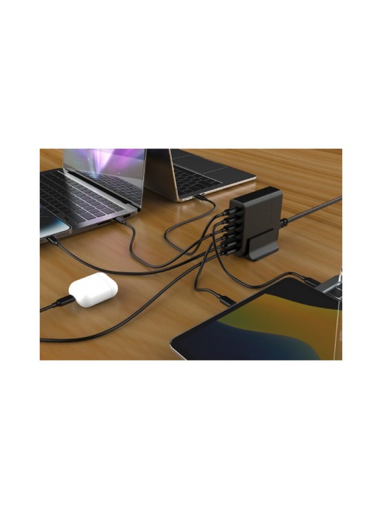 დამტენი: Gembird TA-UC-2A4C-PD75-01-BK 6-port 75W GaN USB fast charger Black