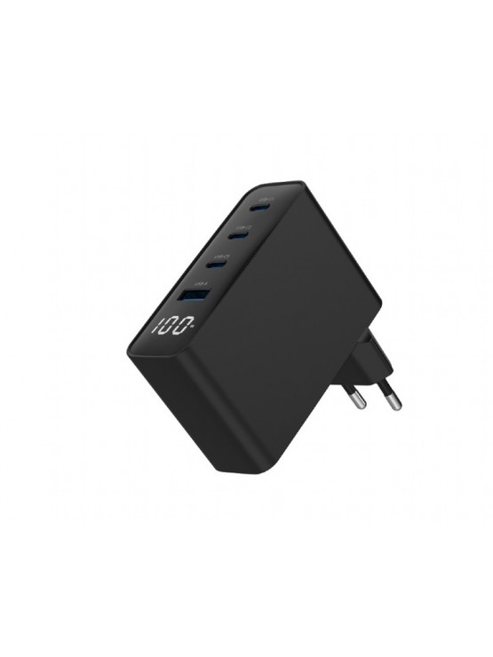 დამტენი: Gembird TA-UC-PDQC100LCD-01-BK 4-port 100W GaN USB fast charger LCD Black