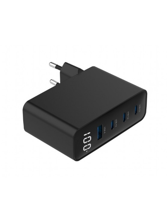 დამტენი: Gembird TA-UC-PDQC100LCD-01-BK 4-port 100W GaN USB fast charger LCD Black