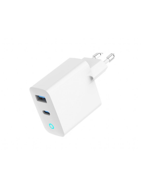 დამტენი: Gembird TA-UC-PDQC30L-W-01 2-port 30W GaN USB Fast Charger LED White
