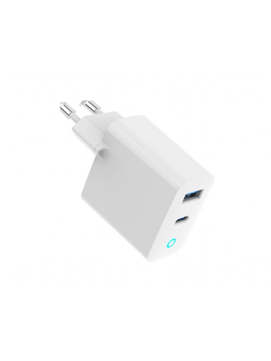 დამტენი: Gembird TA-UC-PDQC30L-W-01 2-port 30W GaN USB Fast Charger LED White