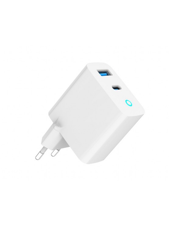 დამტენი: Gembird TA-UC-PDQC30L-W-01 2-port 30W GaN USB Fast Charger LED White